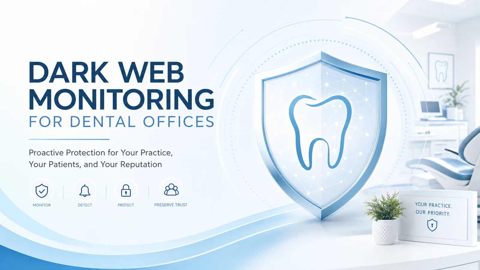 Illustration of dark web monitoring for a dental office